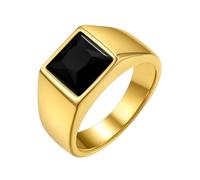 GoldChic Bague Homme Acier Or Plaque 72 Pierre Noir Petit Anneau Chevaliere Zircon Inoxydable Bagues Garcon Zirconium Bijoux Pouce Index Annulaire