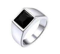 GoldChic Bague Homme Acier Pierre 72 Noir Petit Anneau Chevaliere Zircon Inoxydable Bagues Garcon Zirconium Bijoux Pouce Index Annulaire