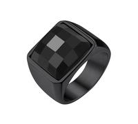 GoldChic Bague Homme Noir Plaque 54 Acier Grande Pierre Noir 15 * 15 mm Petit Anneau Chevaliere Zircon Inoxydable Bagues Garcon Zirconium Bijoux Index Annulaire Auricualire