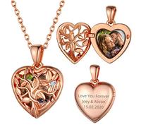 GoldChic Bijoux Cadeau Noël Collier Femme Argent 925 Prénom Personnalisé Pendentif Porte Photo Coeur Gravure Chaine Fille Argent 925 Plaque Medaillon Or Rose Valentin Fête Mères Pères Grâce
