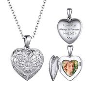 GoldChic Cadeau Fête des Mères Collier Photo Gravé Pendentif Femme Argent 925 Porte Coeur Chaine Personnalisé Prénom Fille Medaillon Anges Argenté Bijoux Cadeau Noël Valentin Anniversaire