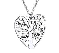GoldChic Cadeau Maman 6 Prénom Coeur des Enfants Collier Femme Personnalisé Arbre de Vie Pendentif Acier Inoxydable Généalogique Famille Bijoux Fêtes des Mères Grand Mère Chaine Forcat 50 cm Noel