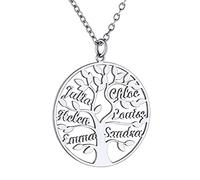 GoldChic Cadeau Maman 6 Prénom des Enfants Collier Femme Personnalisé Arbre de Vie Pendentif Acier Inoxydable Généalogique Famille Bijoux Fêtes des Mères Grand Mère Chaine Forcat 50 cm Noel