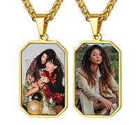 GoldChic Cadeau Noël Collier Photo Gravé Gravure Pendentif Femme Plaque Militaire Argent 925 Porte Chaine Personnalisé Prénom Spiga Acier Inoxydable Médaillon Argenté Bijoux Valentin Fête Mères Pères