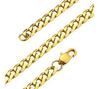 GoldChic Chaine Acier Inoxydable Homme Plaque Or 18k 46 cm 4 mm-Collier Argent Ras de Cou Gourmette Cubain Epais Maille Gros Punk Enfant Garcon Bijoux Cadeau Petit Ami Fetes des Peres Noel