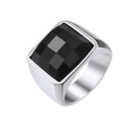 GoldChic Chevaliere Acier Inoxydable Homme 67 Bague Grande Pierre Noir 15 * 15 mm Petit Anneau Zircon Bagues Garcon Zirconium Bijoux Pouce Index Annulaire