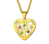GoldChic Collier 5 Prenom des Enfants Personnalisé Bff Pendentif Amitié Famille Personnalisable Infini Arbre de Vie Chaine Femme Acier Inoxydable Or Bijoux Cadeau Fête des Mères Noël Mariage