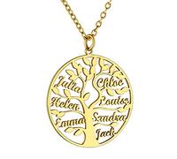 GoldChic Collier 7 Prenom Personnalisé Arbre de Vie des Enfants pour Maman Pendentif Personnaliser Fetes des Meres Memoire des Membres Généalogique Chaine Rolo Acier Inoxydable 50 cm Reglable