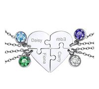 GoldChic Collier Amitié Personnalisé des Enfants pour 2/3/4/5/6 Prenom Pendentif Chat BFF Puzzle Séparé Coeur Chaine Femme Fine Rolo Foract Acier [Argenté/Or/Noir]-Cadeau Noël Fêtes des Mères Mariage