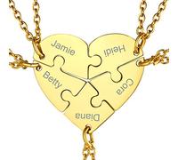 GoldChic Collier Amitié Personnalisé des Enfants pour 2/3/4/5/6 Prenom Pendentif Chat BFF Puzzle Séparé Coeur Chaine Femme Fine Rolo Foract Acier [Argenté/Or/Noir]-Cadeau Noël Fêtes des Mères Mariage