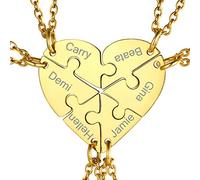 GoldChic Collier Amitié Personnalisé des Enfants pour 2/3/4/5/6 Prenom Pendentif Chat BFF Puzzle Séparé Coeur Chaine Femme Fine Rolo Foract Acier [Argenté/Or/Noir]-Cadeau Noël Fêtes des Mères Mariage