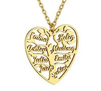 GoldChic Collier Arbre de Vie 8 Prenom Personnalisé Pendentif Coeur Symétrique Maman Je Taime Noir Genealogique Grave Cadeau Fetes des Meres Acier Chaine Rolo 50 cm Reglable Copine Soeur