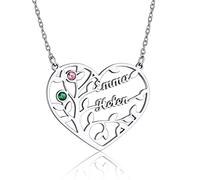GoldChic Collier Arbre de Vie Coeur 2 Prenoms Personnalisé des Enfants Or Plaque Dore Femme Penedentif Zircon Généalogique Famille Fêtes des Mères Chaine Acier 50 cm Cadeau Mariage Meilleur Amie