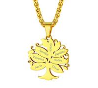GoldChic Collier Arbre de Vie Personnalisé 7 Prénom Pendentif Genealogique Plaqué Or pour Maman pas Cher Chaine Spiga 55cm Acier Inoxydable Bijoux Cadeau Noël Fête des Mères Mariage Valentin