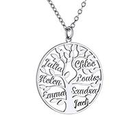 GoldChic Collier Arbre de Vie Personnalisé 7 Prénoms des Enfants Pendentif Femme Maman Généalogique Famille Fêtes des Mères Chaine Forcat Acier 50 cm Bijoux Cadeau Anniversaire Mariage Meilleur Amie