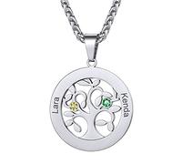 GoldChic Collier Arbre de Vie Prenom Personnalisé Pierre de Naissance Pendentif Femme Nom Gravé Chaine au Coeur Fille Acier Inoxydable Silver Bijoux Cadeau Fête des Mères Noël Mariage