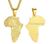 GoldChic Collier Carte Afrique Homme Femme Acier Inoxydable Pendentif Personnalisé Prénom Gravé Africain Continent Chaîne Personnalisable Garçon Gravure-Plaqué Or-Bijoux Cadeau Anniversaire Noël