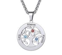 GoldChic Collier d'Amitié Pour 3 Fille Pendentif bff Arbre de Vie Coeur Prenom Personnalisé Chaine Femme Nom Gravé Pierre de Naissance Silver Bijoux Cadeau Fête des Mères Noël Mariage