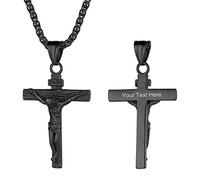 GoldChic Collier de Croix Noir Chretienne Homme Gravure Pendentif Inri Croix Femme Chaine avec Pendentif Religieux Acier Amulette de Protection