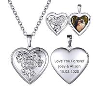 GoldChic Collier Femme Acier Inoxydable avec Photo Personnalisé Pendentif Coeur Médaillon Ouvrable à Fleur avec Chaîne Réglable de 50+5cm