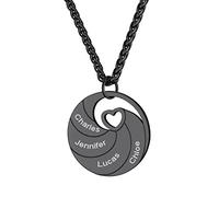 GoldChic Collier Femme Argent Personnalisé Prénom Enfants 925 Pendentif Arbre de Vie Genealogique Gravure Personnalisation Chaine Spiga 55cm Acier Cadeau Maman Noir Bijoux Fête des Mères Noël Mariage