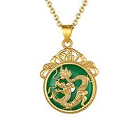 GoldChic Collier Femme Plaque Or Acier Bouddhiste/Tête de Bouddha/Avalokitésvara Pendentif Jade Bonheur/Cerf Fille Religieux Chinois Médaille Amulette Protection Chaine Garcon 20 Pouce 50cm
