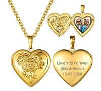 GoldChic Collier Medaillon Photo Chaine Femme Porte Gravé Ouvrant Personnalisable Pendentif Personnalisé Graver Acier Inoxydable Coeur Fille Doré Bijoux Cadeau Noël Valentin Fête Mères Pères Amour