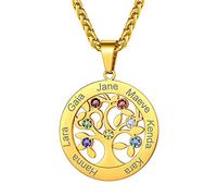 GoldChic Collier Noël Arbre de Vie Prenom Personnalisé Pierre de Naissance Pendentif Femme Chaine Personnalisable Nom Gravé au Coeur Fille Or Bijoux Cadeau Fête des Mères Noël Mariage