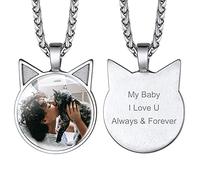 GoldChic Collier Pendentif Chat Photo Prénom Personnalisé Femme Homme Cadeau Noël Médaillon Porte Plaque Militaire Gravé Argent/Plaqueé Or Acier Inoxydable Bijoux Cadeaux Maman Pères