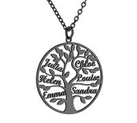 GoldChic Collier Personnalisable 6 Prenom Decoupe Pendentif Maman Arbre de Vie des Enfants Généalogique Famille Femme Chaine Forcat 50 cm Acier Cadeau Fêtes des Mères Grand Maman Couple Amour
