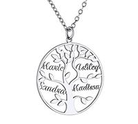 GoldChic Collier Personnalise 4 Prenoms des Enfants Cadeau Maman Pendentif Femme Arbre de Vie Généalogique Famille Fêtes des Mères Chaine Forcat Acier 50 cm Bijoux Anniversaire Mariage Meilleur Amie