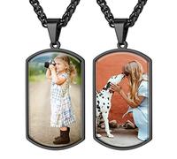 GoldChic Collier Personnalisé Femme Porte Photo Gravé Argent 925 Pendentif Plaque Militaire Prénom Gravure Chaine Spiga Acier Inoxydable Médaillon Argenté Bijoux Cadeau Noël Valentin Fête Mères Pères