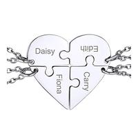 GoldChic Collier Prenom des Enfants Famille Femme Pendentif Bff Coeur Personnalisé Argent 925 Chaine Forçat Rolo Acier Inoxydable Gravure d'amitié Argenté Cadeau Noël Fêtes des Mères Mariage Grâce