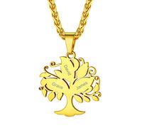 GoldChic Collier Prenom Personnalisé 3 Prenoms Plaqué Or Pendentif Arbre Genealogique de Vie Cadeau Maman Chaine Spiga 55cm Acier Inoxydable Bijoux Noël Fête des Mères Mariage Valentin