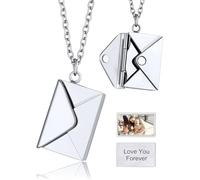GoldChic Colliers Pendentif Enveloppe Femme Prénom Photo Personnalisés Argent/Or/Noir/Or Rose Acier Inoxydable Chaine 45+5cm Homme Bijoux Cadeau pour Noël Fête des Mère Père Fille Garçon