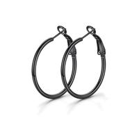 GoldChic Créole Noire Femme 30mm, Boucles d'Oreilles Créoles Acier Inoxydable Noir, Boucles d'Oreilles Anneaux Femme
