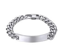 GoldChic Gourmette Personnalisable Homme Grave Bracelet Gros Reglable Garcon Prénom Identie Chaine Epais Femme ID Poignet Main Argenté/Plaque Or/Noir-7/10/15/mm-18/19/21/23 cm Cadeau Noel Mariage