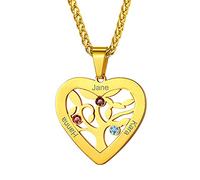 GoldChic Jewelry Collier d'Amitié Pour 3 Fille Pendentif Arbre de Vie Coeur Prenom Personnalisé Chaine Femme Nom Gravé Pierre Mois de Naissance Or Bijoux Cadeau Fête des Mères Noël Mariage
