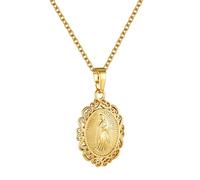 GoldChic Jewelry Collier Femme Médaillon Saint Marie, Chaîne Acier Doré avec Pendentif Vierge en Cuivre Plaqué Or Jaune, 50+5cm