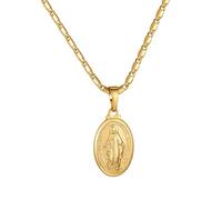 GoldChic Jewelry Collier Femme Saint Marie en Cuivre Plaqué Or Jaune, Pendentif Médaille Vierge Marie avec Chaîne Ajustable de 50+5cm