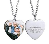 GoldChic Jewelry Collier Homme Femme Avec Pendentif Coeur Photo Prénom Personnalisé Médaille Argent/Or Lettre Gravure Bijoux Chaine Acier Inoxydable Cadeau Fête des Mères pères Maman Anniversaire Noël