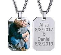 GoldChic Jewelry Collier Homme Femme Avec Pendentif Photo Prénom Personnalisé Plaque Médaille Argent/Or Lettre Gravure Bijoux Acier Inoxydable Cadeau Fête des Mères pères Maman Anniversaire Noël