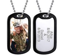 GoldChic Jewelry Collier Homme Femme Plaque Militaire Médaille Pendentif Photo Prénom Personnalisé Argent/Or Bijoux Chaine Acier Inoxydable Cadeau Fête des Mères pères Maman Anniversaire Noël