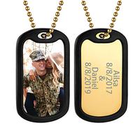 GoldChic Jewelry Collier Homme Femme Plaque Militaire Médaille Pendentif Photo Prénom Personnalisé Argent/Or Bijoux Chaine Acier Inoxydable Cadeau Fête des Mères pères Maman Anniversaire Noël