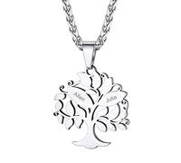 GoldChic Jewelry Collier Personnalisé Prénom Arbre de Vie Genealogique Pendentif Enfants pour Maman Chaine Spiga 55cm Acier Inoxydable Bijoux Cadeau Noël Fête des Mères Mariage Valentin