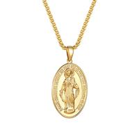 GoldChic Jewelry Femme Collier Saint Marie Plaqué Or Jaune, Pendentif Médaille en Cuivre avec Chaîne Acier Doré Ajustable de 50+5cm
