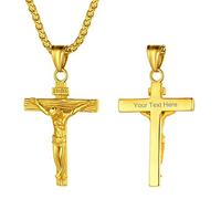 GoldChic Jewelry Pendentif Croix Chretienne Dore Inri Personnalisable Collier Homme Croix Chaine avec Pendentif Femme Religieux Acier Amulette de Protection