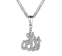 GoldChic Pendentif Allah tridimensionnel Collier Islam en laiton Collier à maillons de chaîne 56cm Cadeau de fête Pendentif zircon Collier vintage pour femme