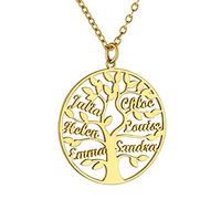 GoldChic Pendentif Arbre de Vie Argent Femme 6 Prénoms Or Collier Maman Prenom Personnalisable des Enfants Genealogique Famille Fetes des Meres Cadeau Grand Meres Chaine Forcat 50cm Copine Soeur
