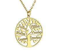 GoldChic Pendentif Arbre de Vie Femme 6 Prénoms Or Collier Maman Prenom Personnalisable des Enfants Genealogique Famille Fetes des Meres Cadeau Grand Meres Chaine Forcat 50cm Copine Soeur